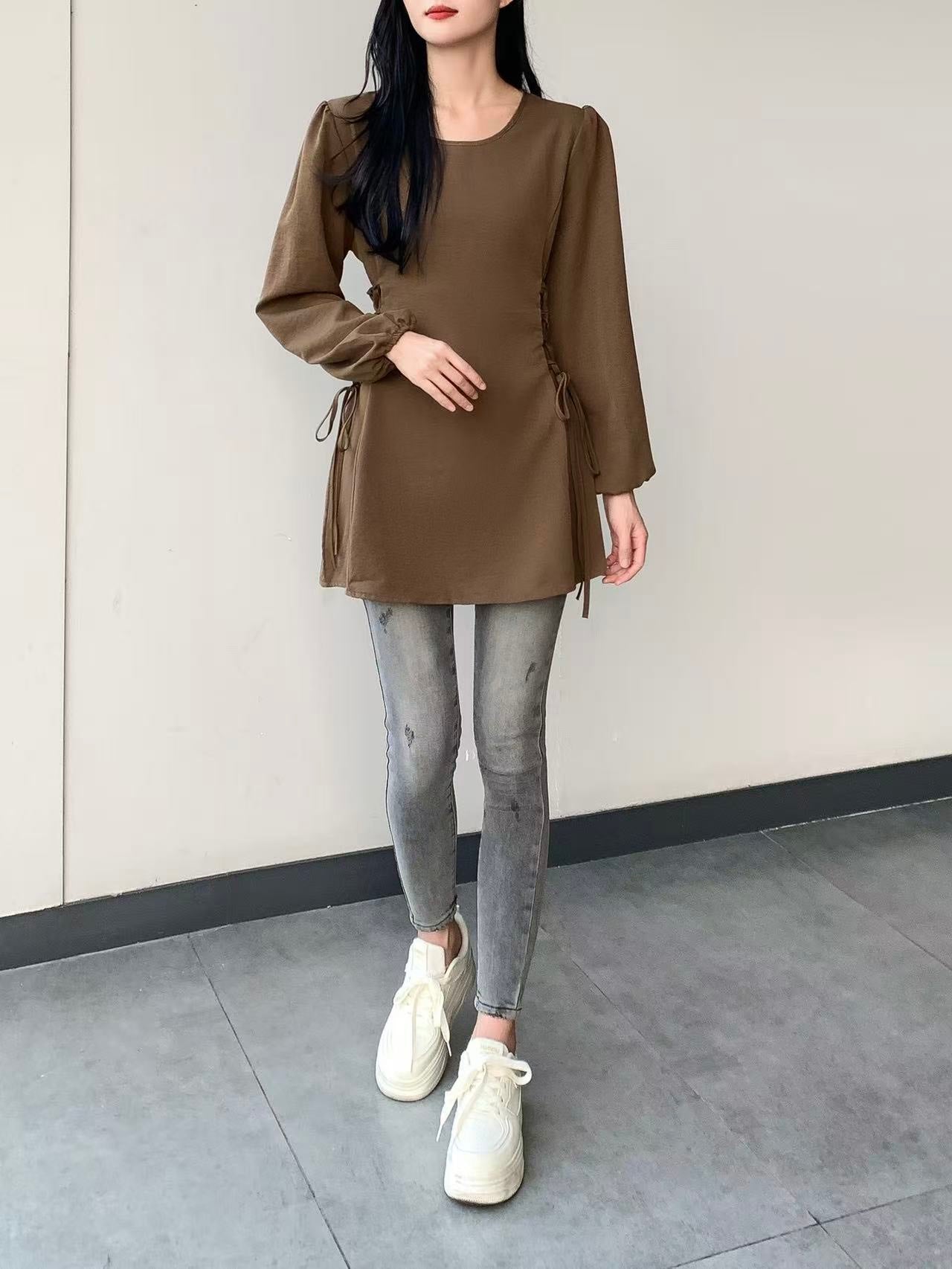 Side Tie Long-Sleeve Top (L-25908)