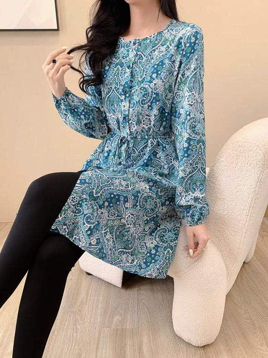 Paisley Long Sleeve Knee Dress (L-24316)