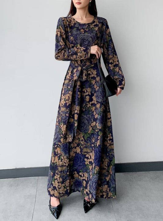 Floral  Belt Maxi Dress (L-24807)