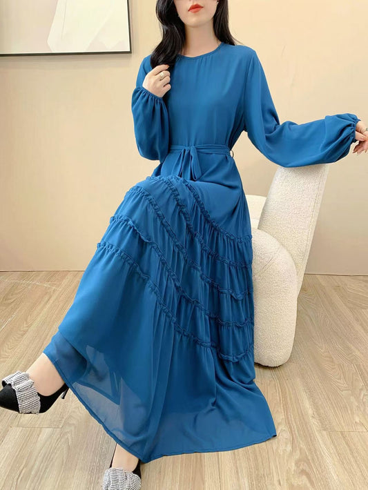 Puff Chiffon Maxi Dress (L-24803)