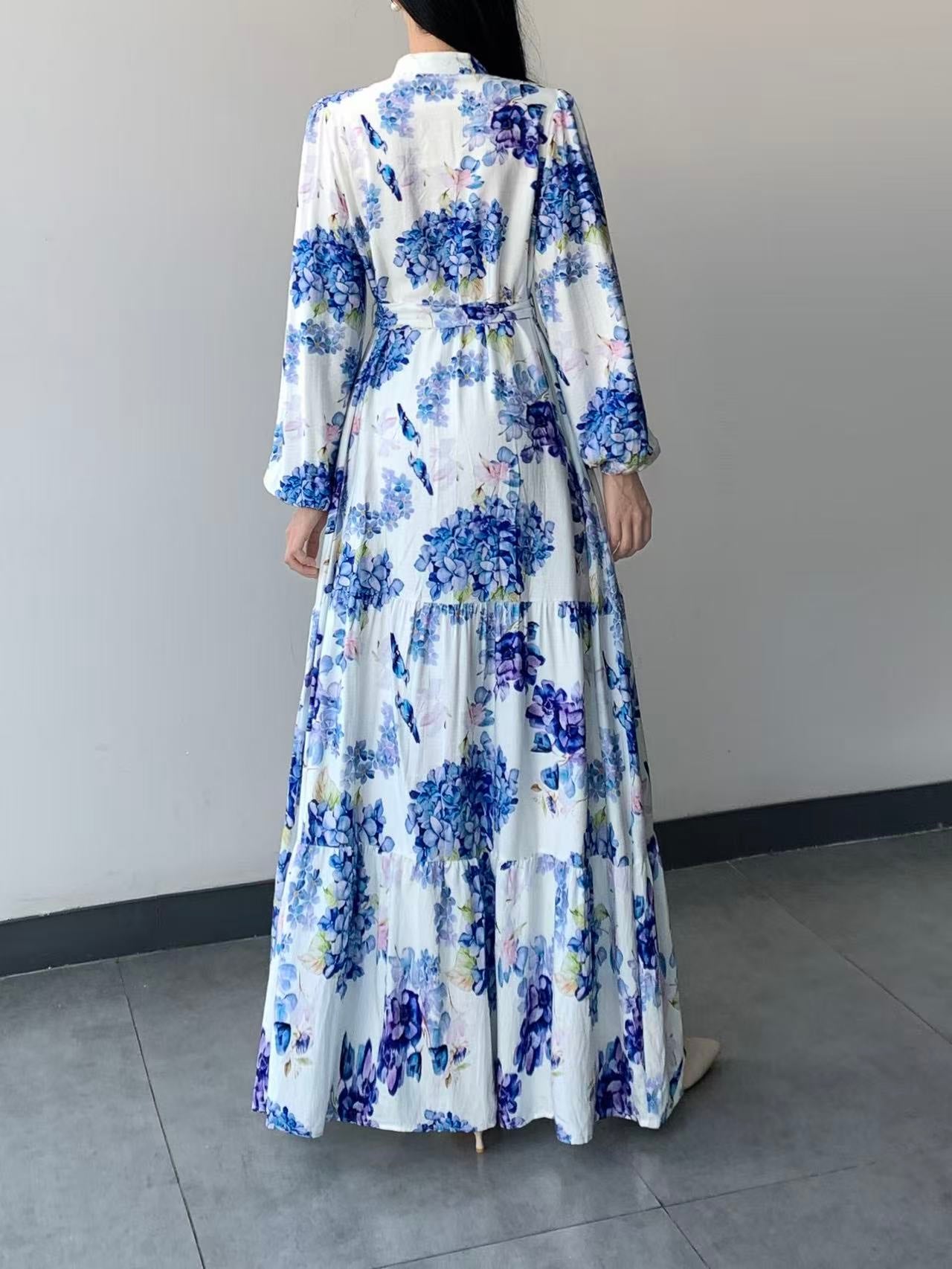 Fully Lined Floral Long Sleeve Maxi Dress ( L-24809A )
