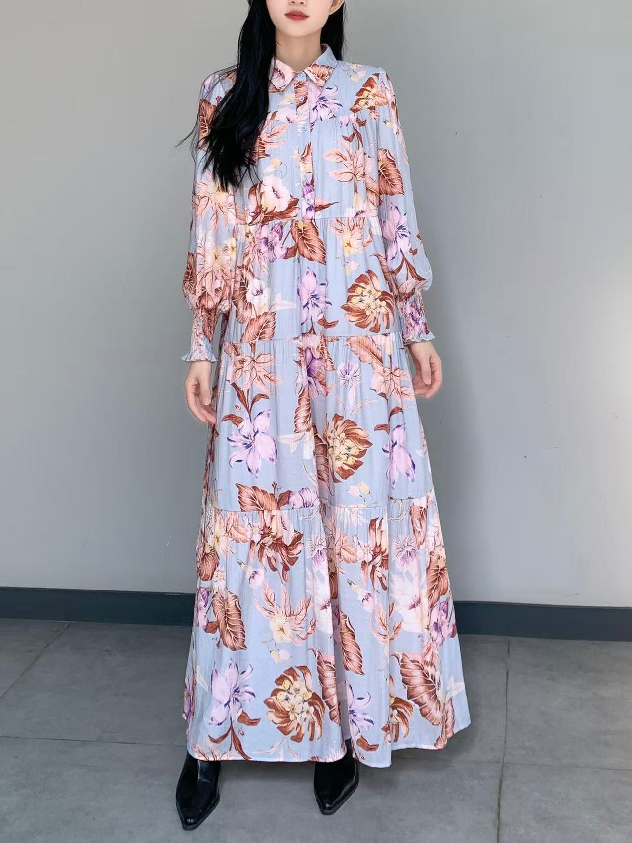 Floral Print Maxi Dress (L-24909 )