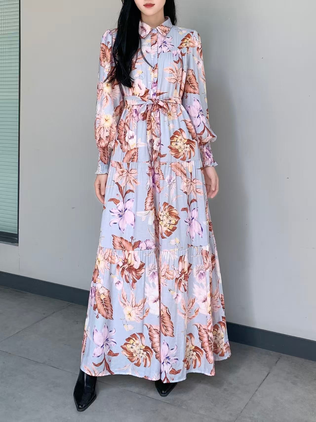 Floral Print Maxi Dress (L-24909 )