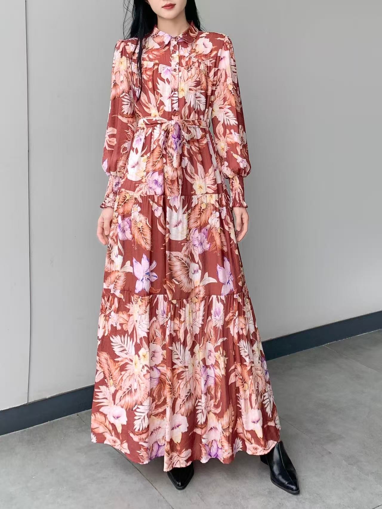 Floral Print Maxi Dress (L-24909 )