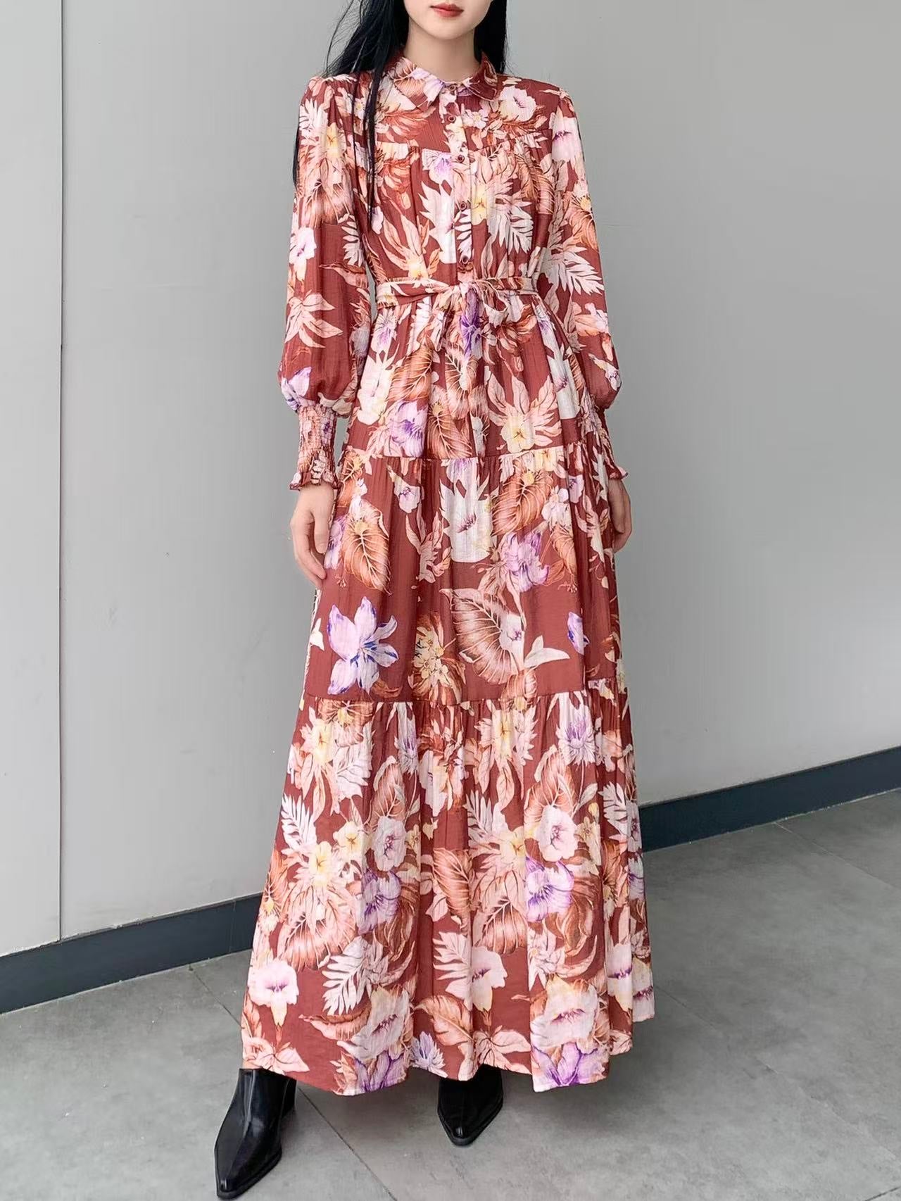 Floral Print Maxi Dress (L-24909 )