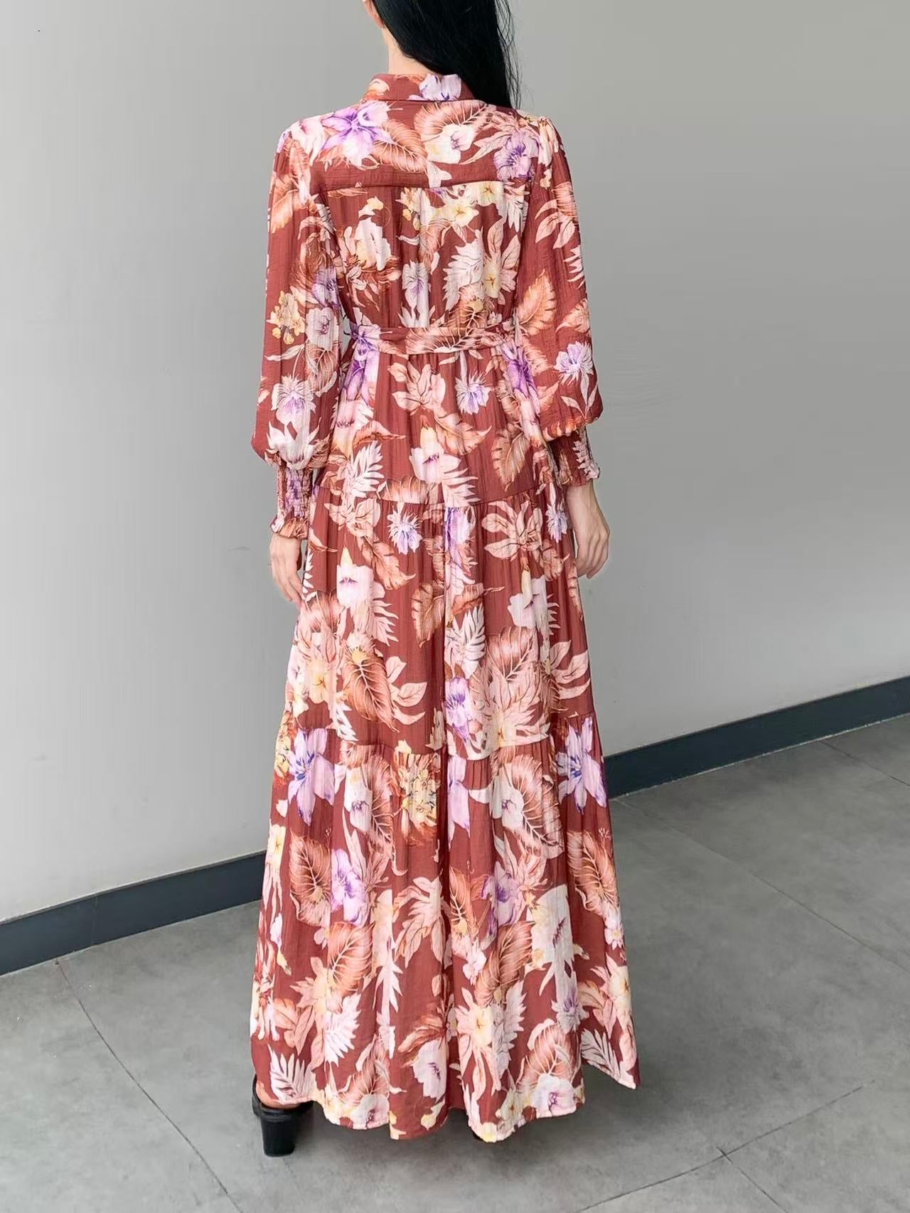 Floral Print Maxi Dress (L-24909 )