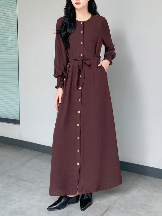 Button-Down Maxi Dress With Side Pockets ( L-25901 )
