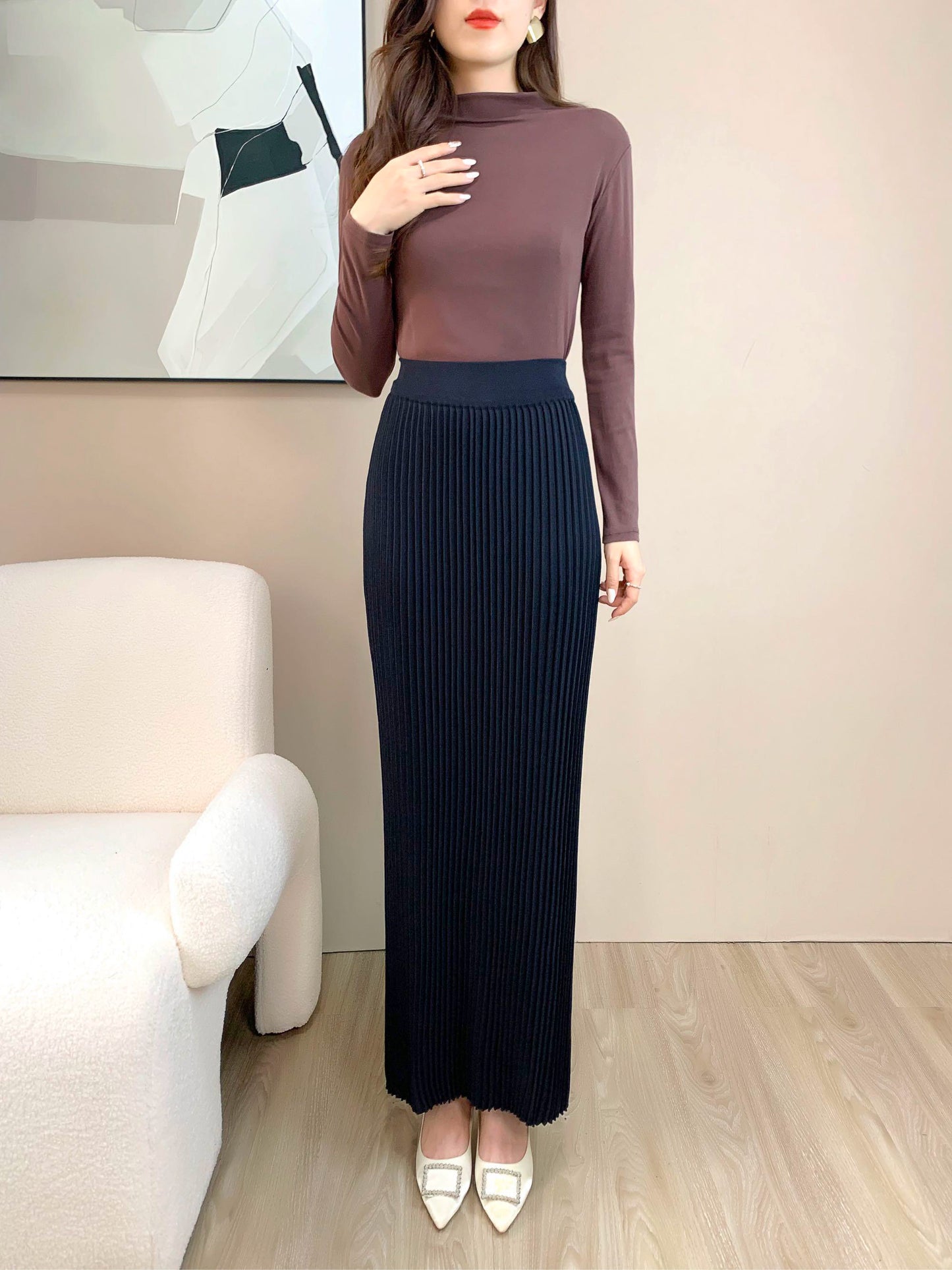 Pleated Maxi Skirt (L-220909)