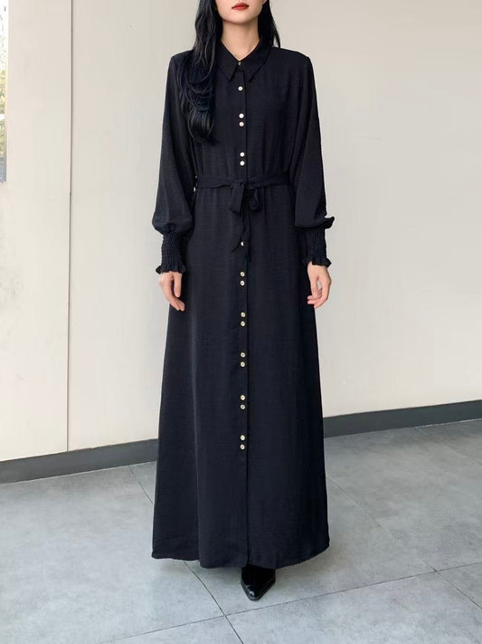 Long Button-Down Dress With Pockets (L-24315-1)