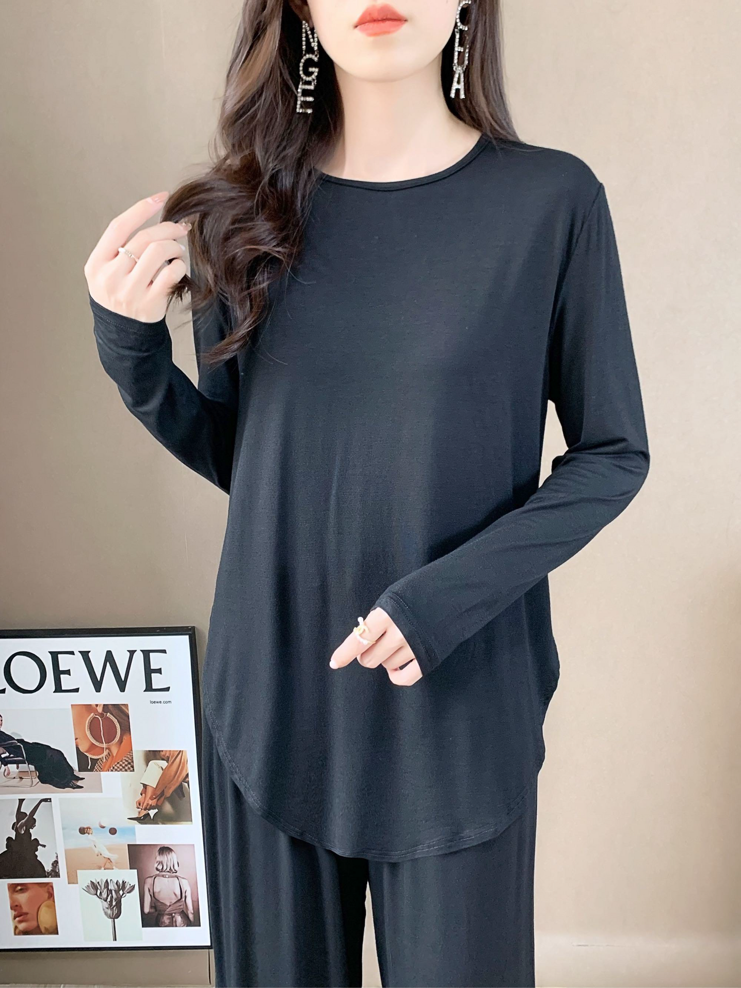 Drop Shoulder Long Sleeve Shirt (L-19165) (Top Only)