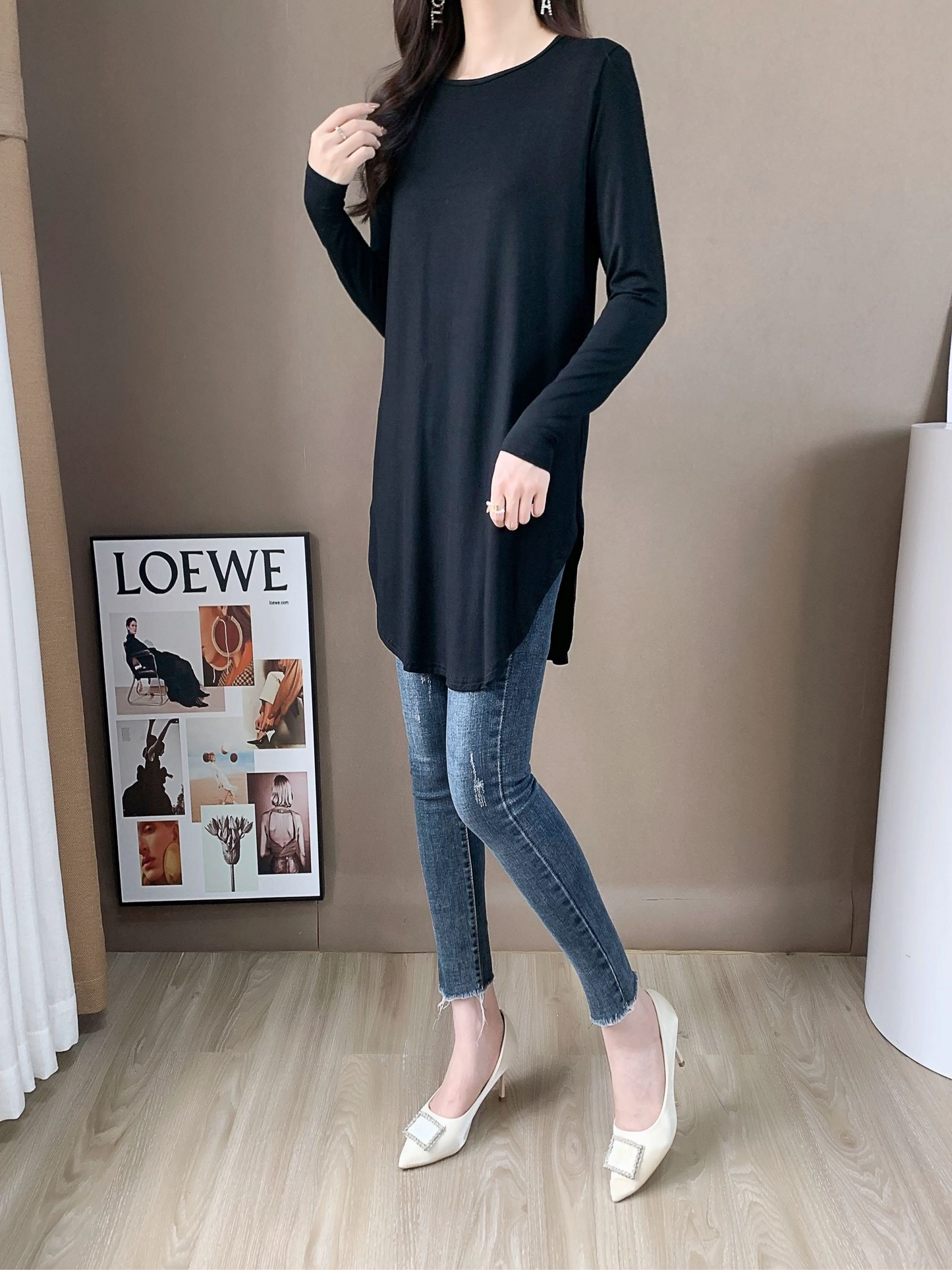 Drop Shoulder Long Sleeve Jersey Top (L-1916A)